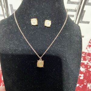 Coordinating Set Necklace and Earrings. Gold Tone With Faux Pendant and Studs